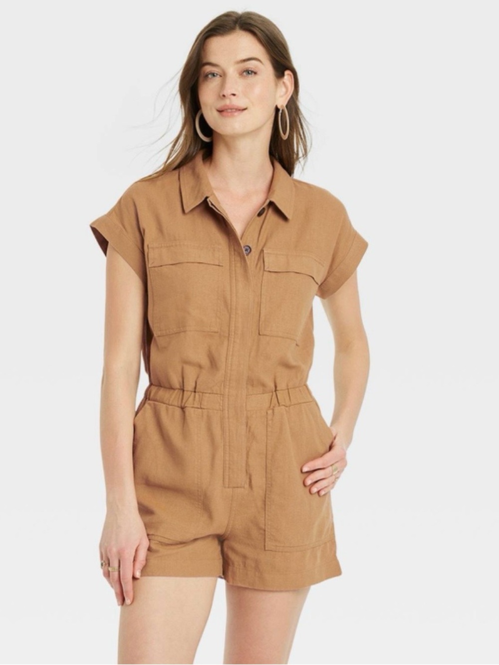 Universal Thread Brown Short Sleeve Utility Romper